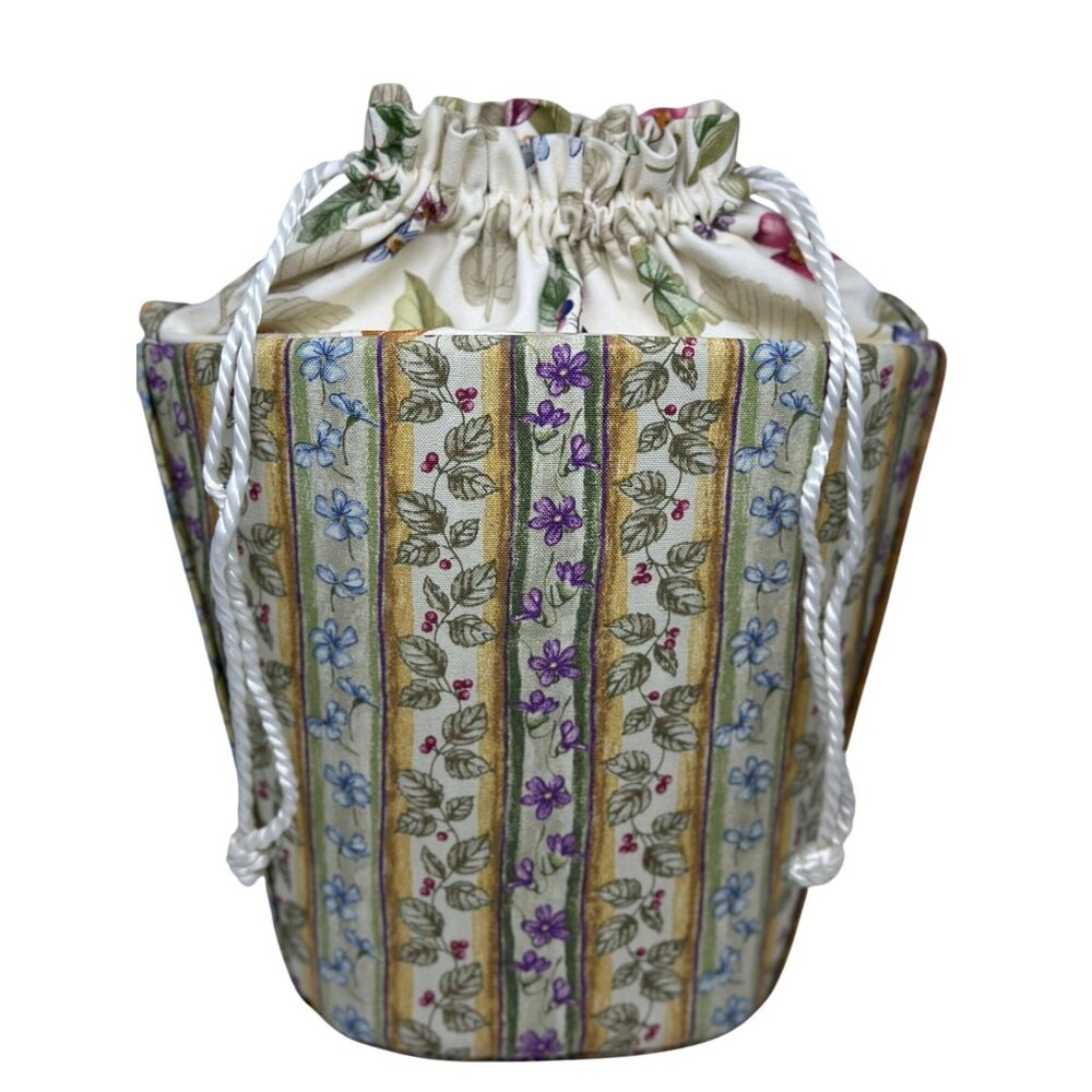Longaberger Booking Tote Liner Botanical Fields Stripe‎ Drawstring Fabric READ